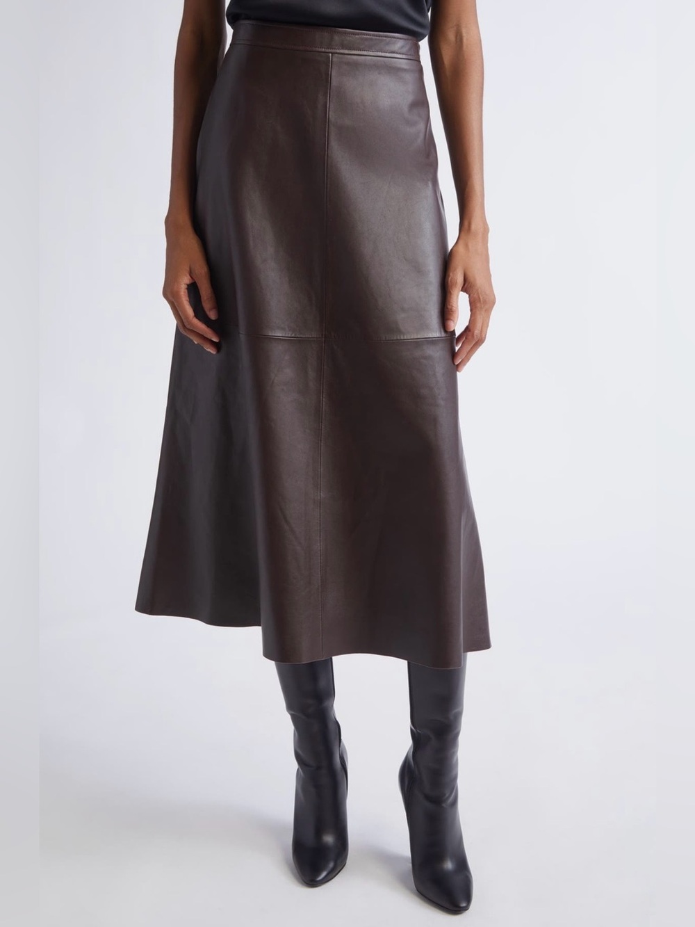 ST. JOHN Soft Luxe Napa Leather A line midi skirt